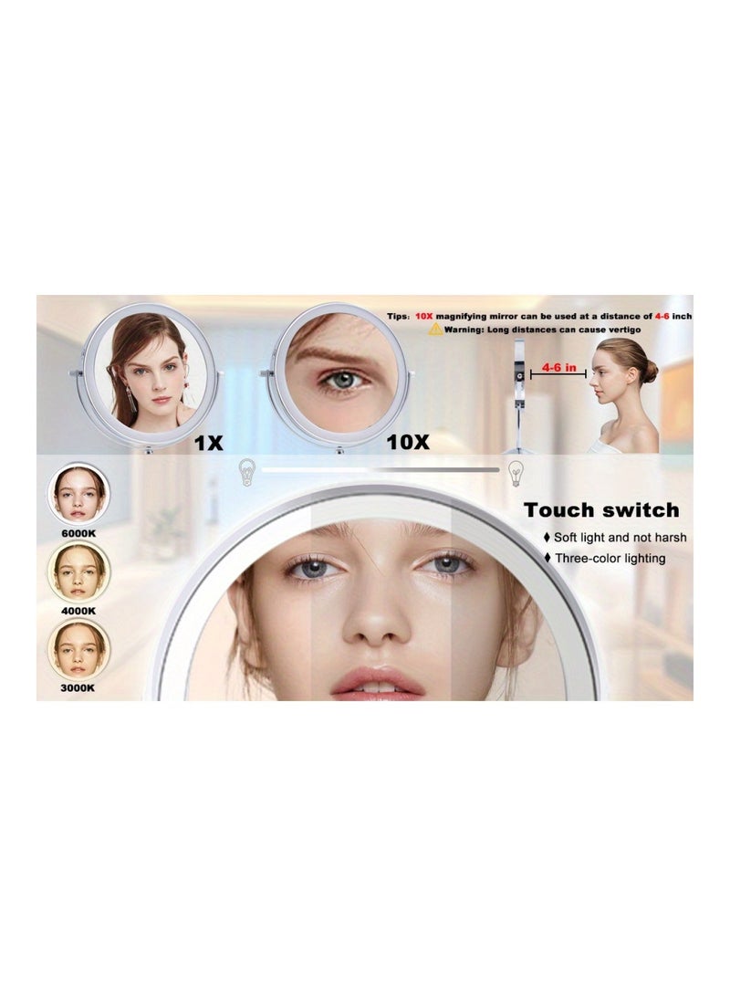 ORiTi Magnifying Mirror With Light  Double Sided  Rechargeable Lighted Makeup Mirror 3 Color Setting Makeup Vanity Mirror With 54 LEDs - Image 3